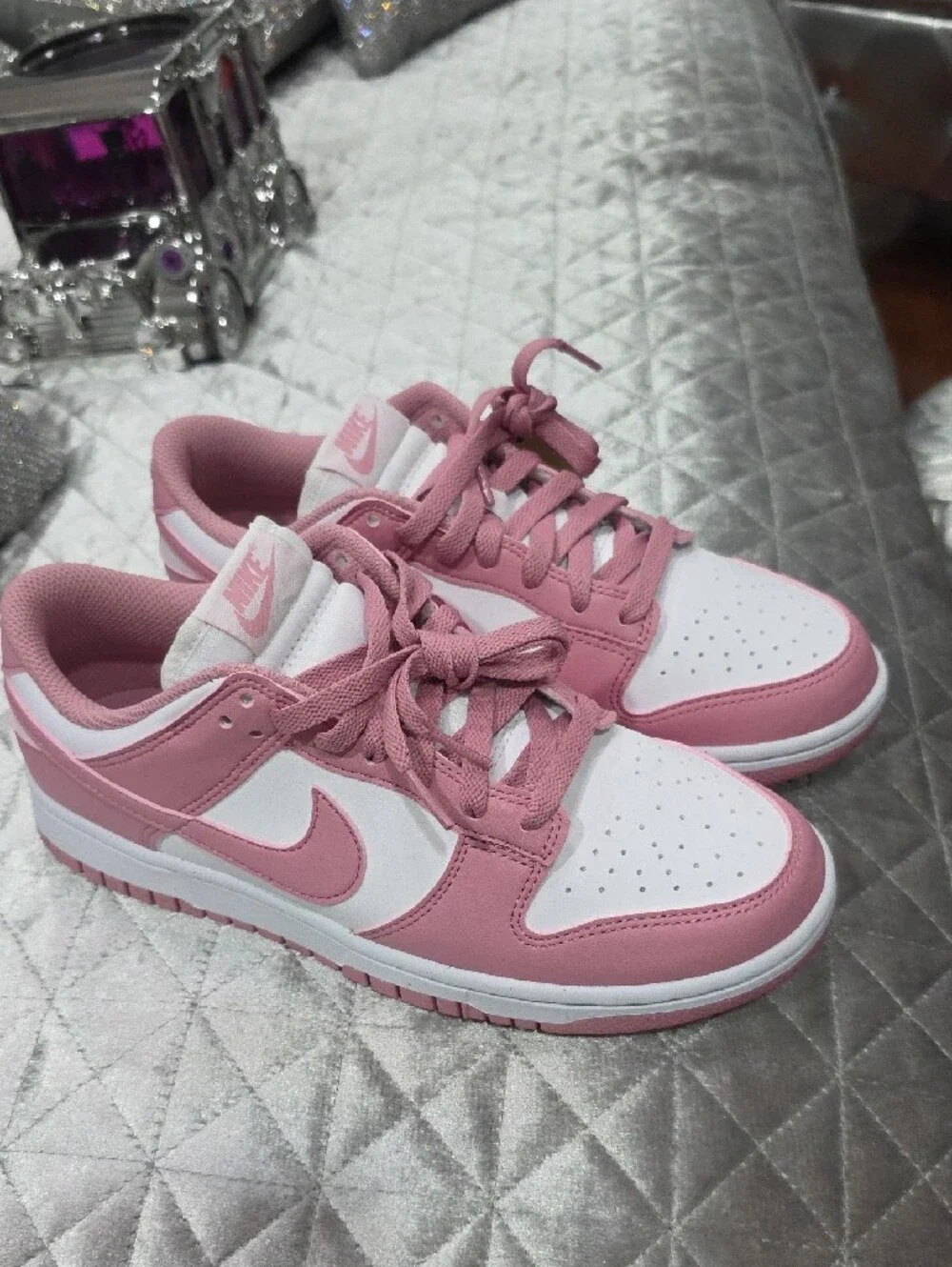 Nike Women's Pink and White Low-Top Sneakers - Casual Street Style
